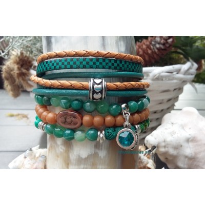 leren wikkelarmband groen met cognac leren wikkelarmband groen met cognac